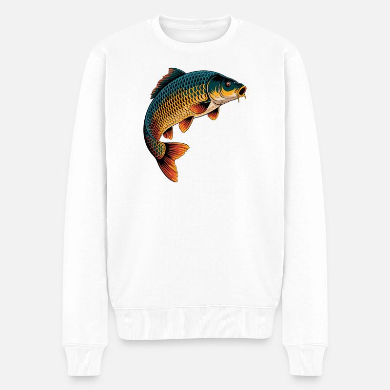 Springender Karpfen  - Männer Premium Bio Pullover - Weiß
