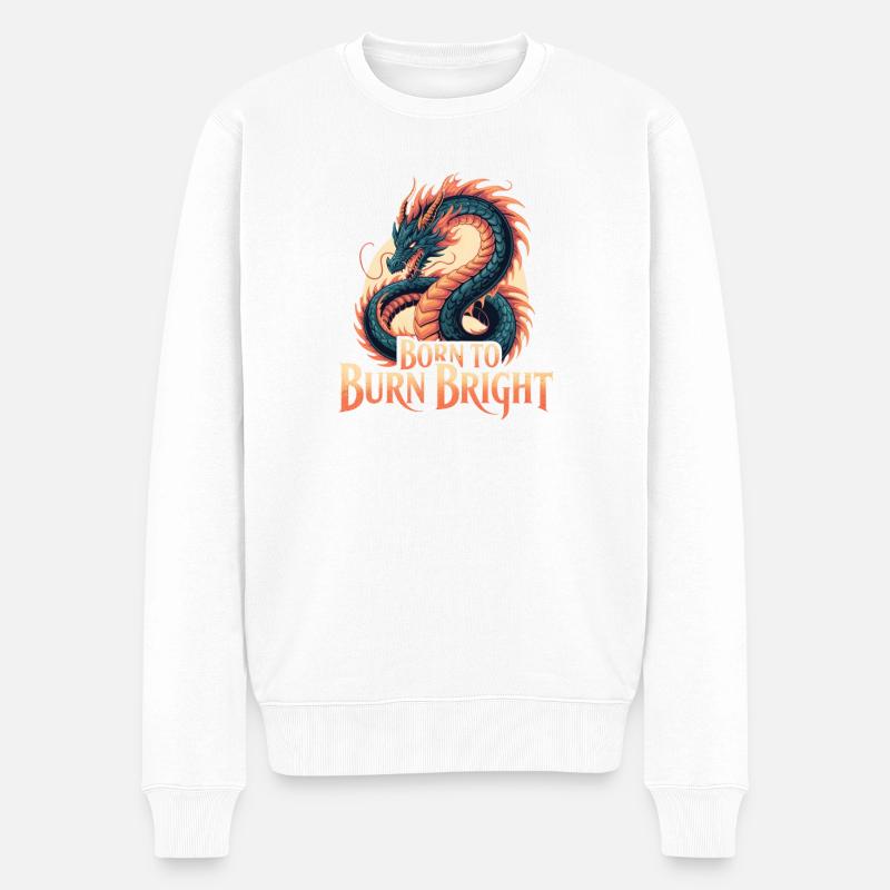 Drache – Born to Burn Bright - Männer Premium Bio Pullover - Weiß
