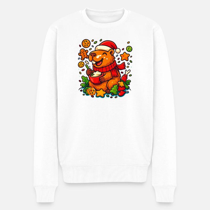 Capybara backt Weihnachtskekse –  Weihnachtsmotiv - Männer Premium Bio Pullover - Weiß