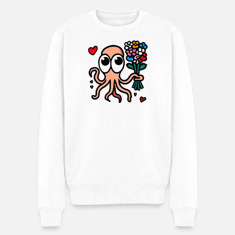 Winkender Oktopus Blumenstrauß - Männer Premium Bio Pullover - Weiß