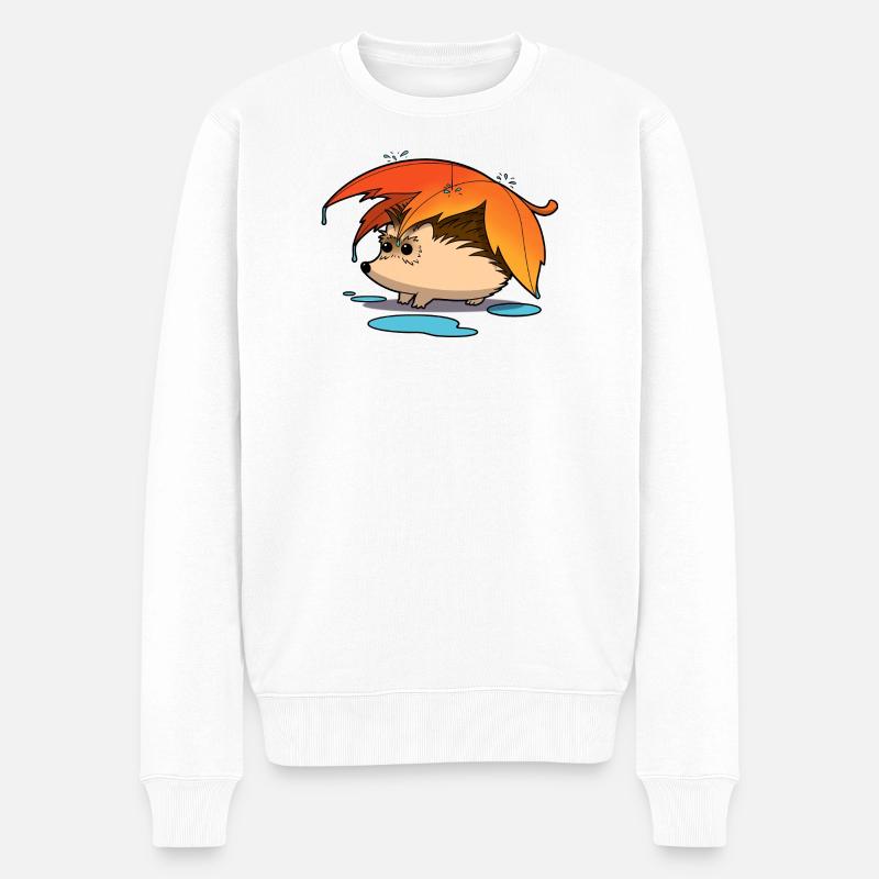 Hérisson sous parapluie feuillu - Pull Premium bio Homme - blanc