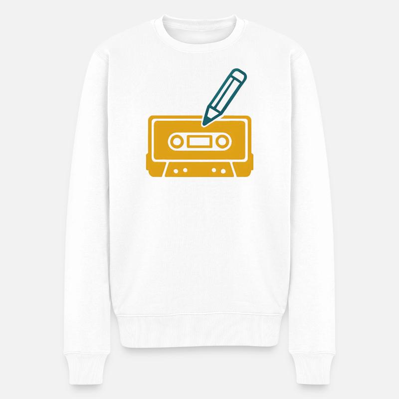 Retro Bleistift Kassette - Männer Premium Bio Pullover - Weiß