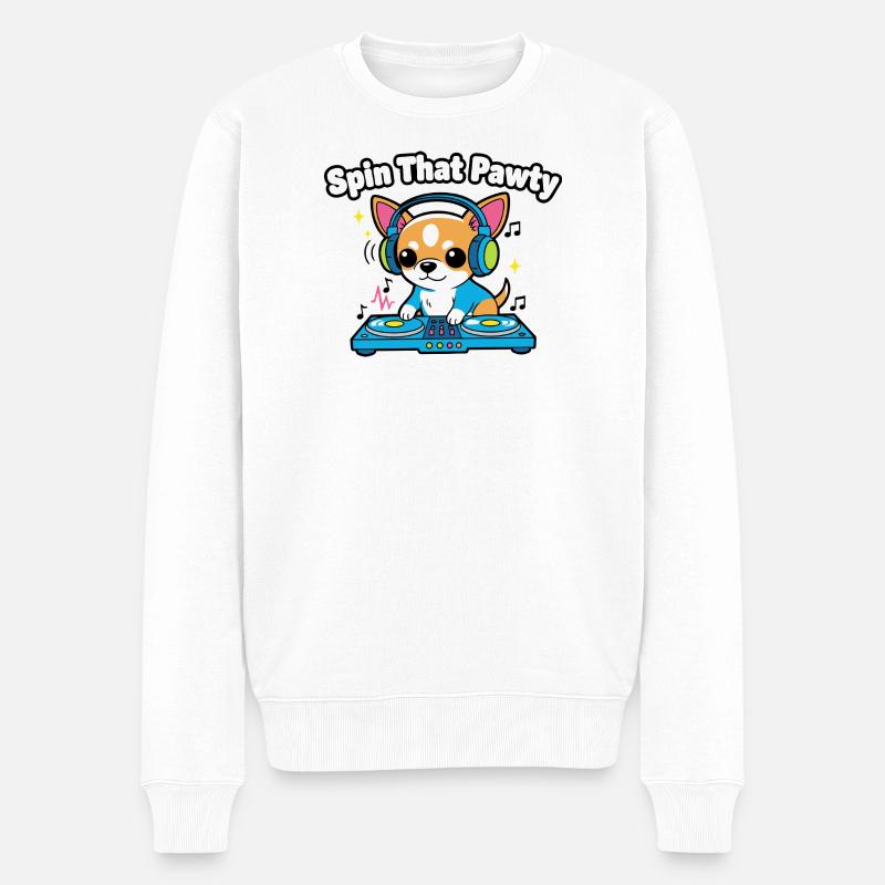 Spin That Pawty DJ Pup - Männer Premium Bio Pullover - Weiß