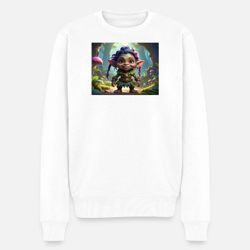 Waldgnom mit bunter Mähne - Männer Premium Bio Pullover - Weiß