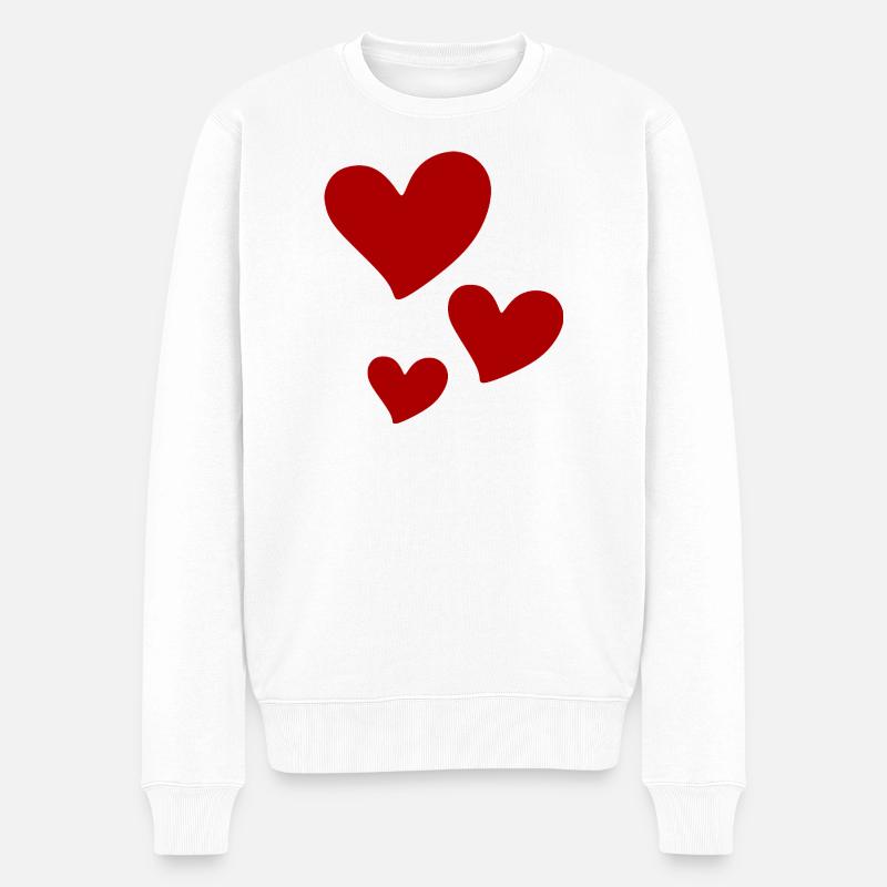Rote Herzen Trio-Print - Männer Premium Bio Pullover - Weiß
