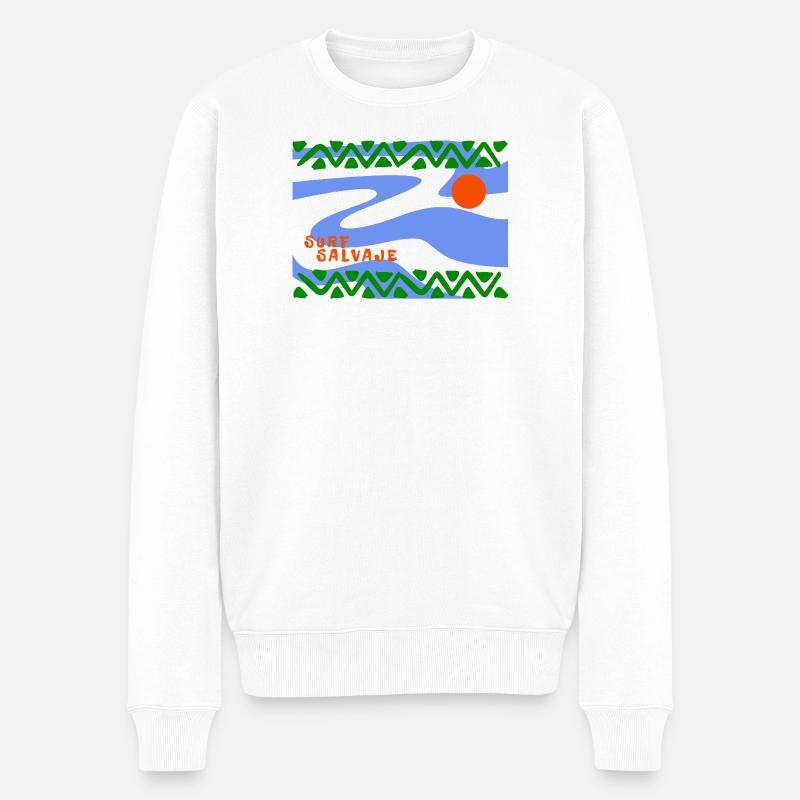 Surf Salvaje Vagues psychédéliques - Pull Premium bio Homme - blanc