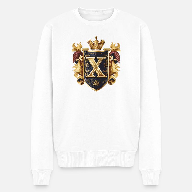 X Buchstabe Name Krone - Männer Premium Bio Pullover - Weiß