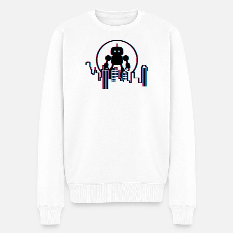 Robot City Skyline – 3D Science-Fi Future Design - Pull Premium bio Homme - blanc