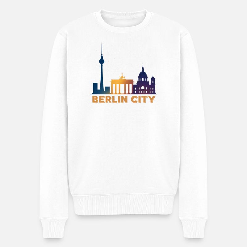 Berlin Skyline Silhouette - Männer Premium Bio Pullover - Weiß