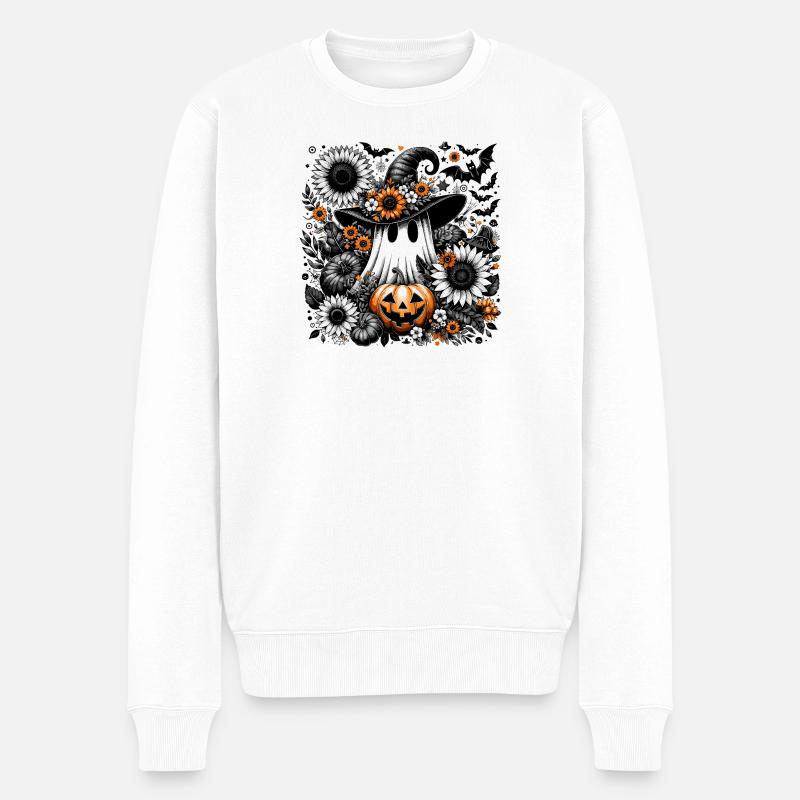 Süße florale Geisterhexe mit Kürbis - Männer Premium Bio Pullover - Weiß