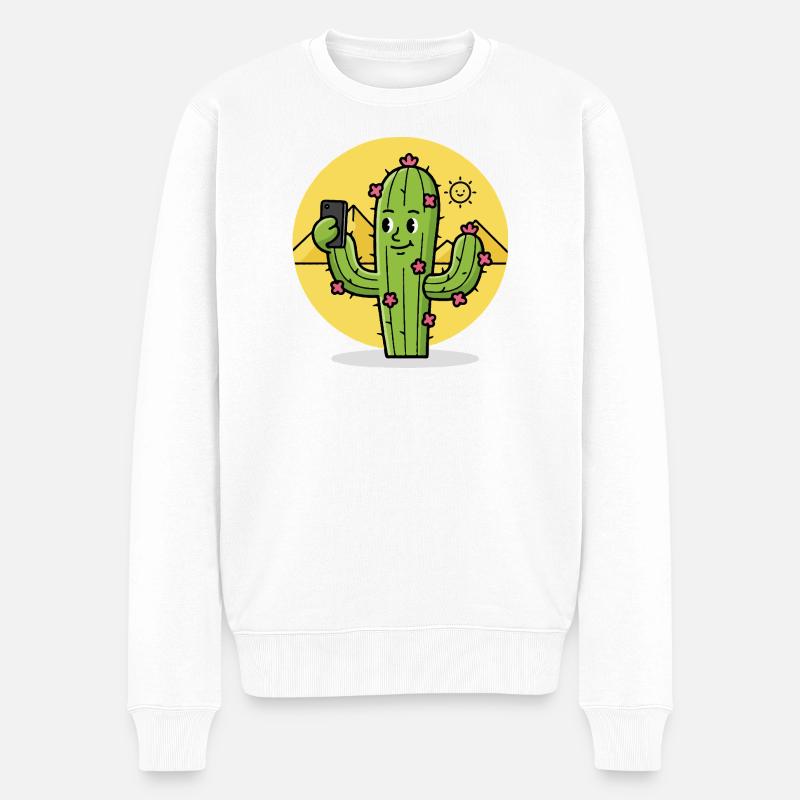 Wüste Kaktus Selfie Karikatur - Männer Premium Bio Pullover - Weiß