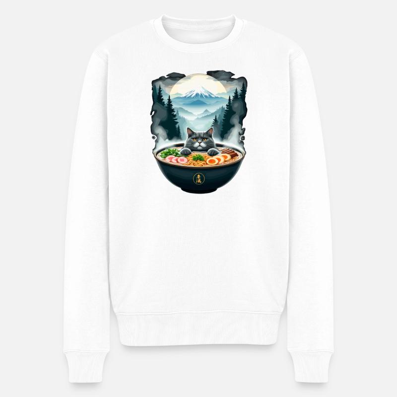 Katzenramen im Bergpanorama - Männer Premium Bio Pullover - Weiß