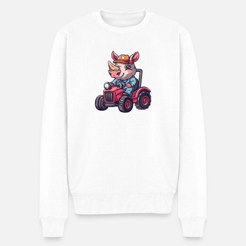 Nashorn Traktor Farmer - Männer Premium Bio Pullover - Weiß