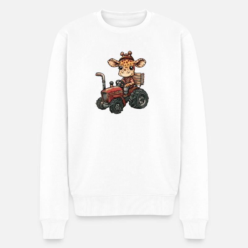 Giraffe Traktor Farmer - Männer Premium Bio Pullover - Weiß
