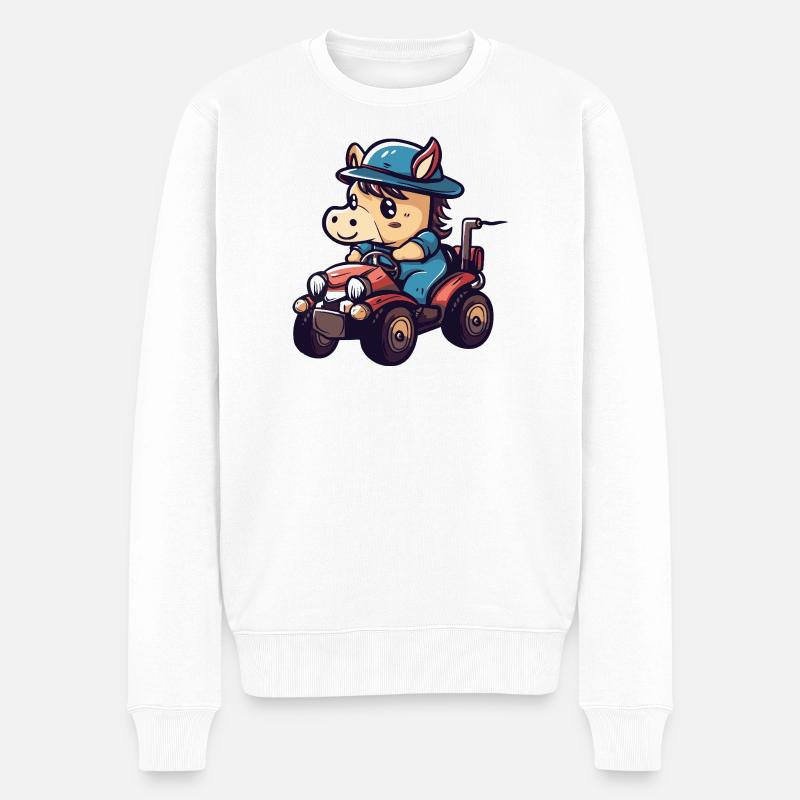 Pferd Traktor Farmer - Männer Premium Bio Pullover - Weiß