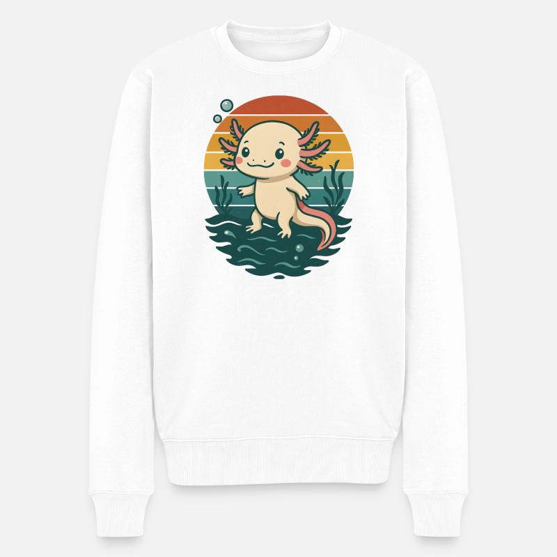 Süßer Retro-Axolotl - Männer Premium Bio Pullover - Weiß