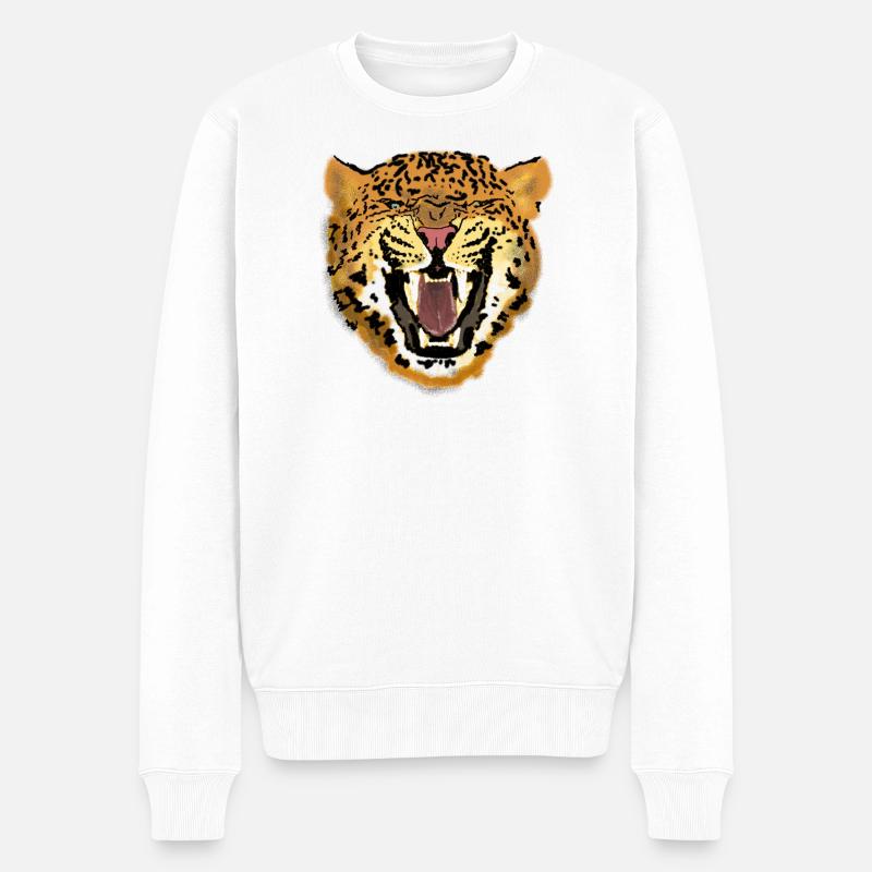 Visage de léopard Conception artistique rugissante - Pull Premium bio Homme - blanc