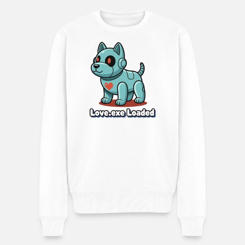Love.exe chien Pixel Robo - Pull Premium bio Homme - blanc