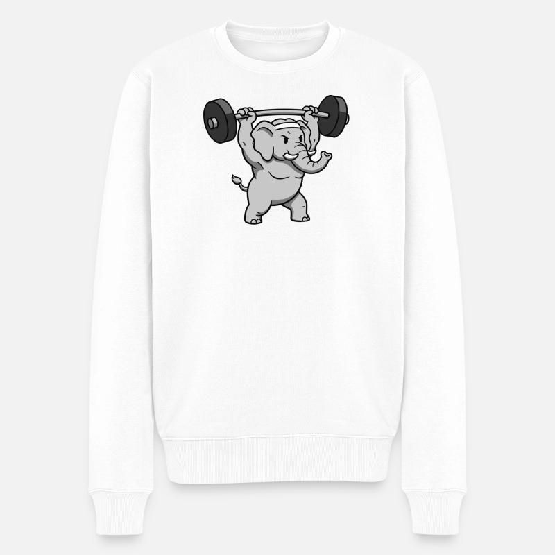 Heavy Lifter Elefant Krafttraining - Männer Premium Bio Pullover - Weiß