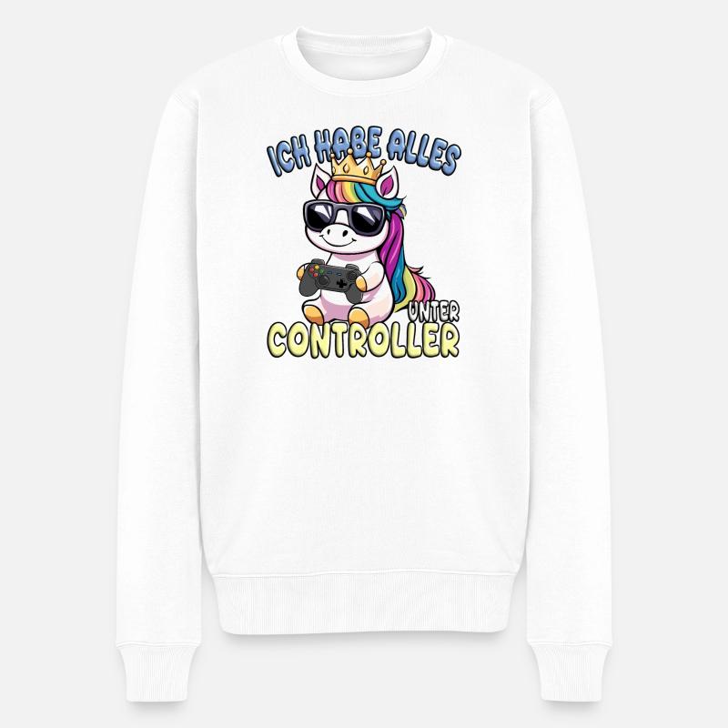 Einhorn Krone controller gaming - Männer Premium Bio Pullover - Weiß