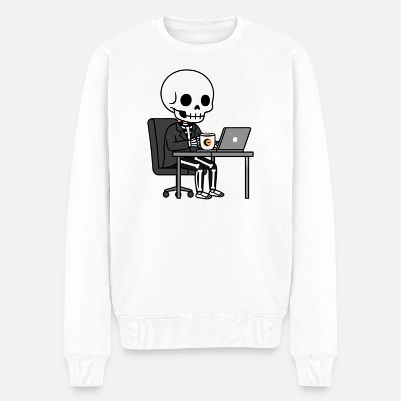 Skelett im Anzug im Büro - Männer Premium Bio Pullover - Weiß