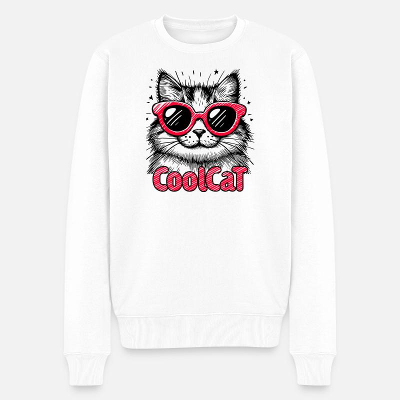Coole Katze 1 - Männer Premium Bio Pullover - Weiß