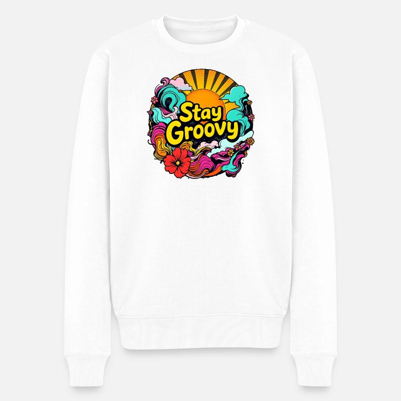 Retro Psychedelic – Stay Groovy - Männer Premium Bio Pullover - Weiß