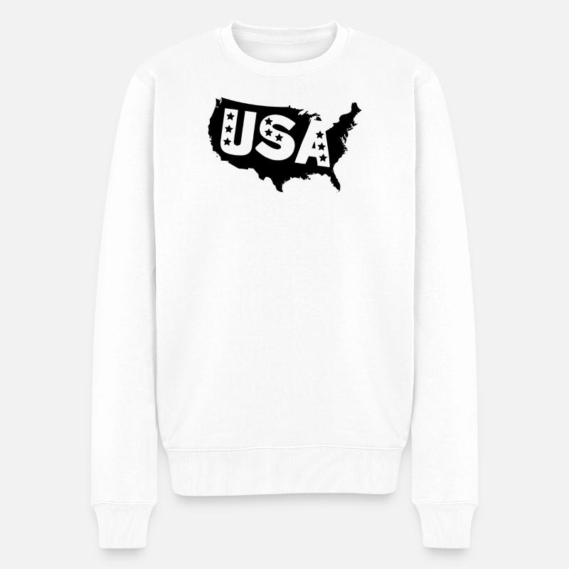 USA-Silhouette mit Sternenflaggen-Motiv - Männer Premium Bio Pullover - Weiß