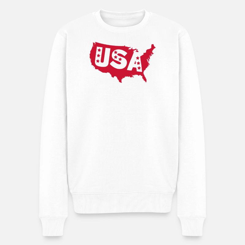 Rote USA Silhouette mit Sternen - Männer Premium Bio Pullover - Weiß