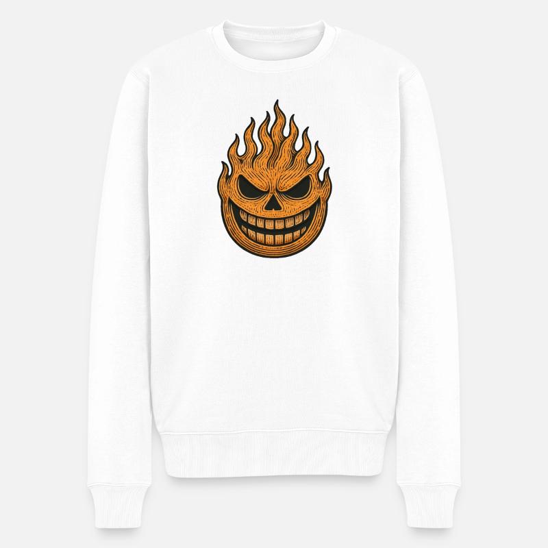 Halloween Kürbis Flammen Design - Männer Premium Bio Pullover - Weiß