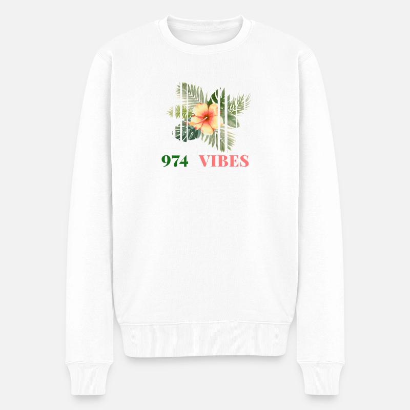 Hibiscus Tropical 974 Vibes - Pull Premium bio Homme - blanc