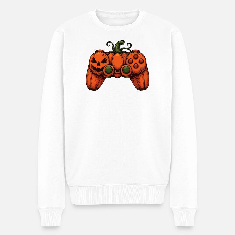 Halloween Controller Kürbis-Duo - Männer Premium Bio Pullover - Weiß