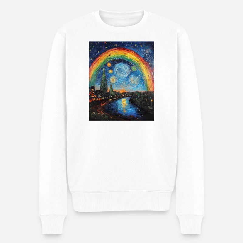 Regenbogen Van Gogh Style Starry Night - Männer Premium Bio Pullover - Weiß