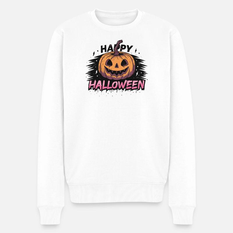 Neonpinker Halloween-Kürbis - Männer Premium Bio Pullover - Weiß
