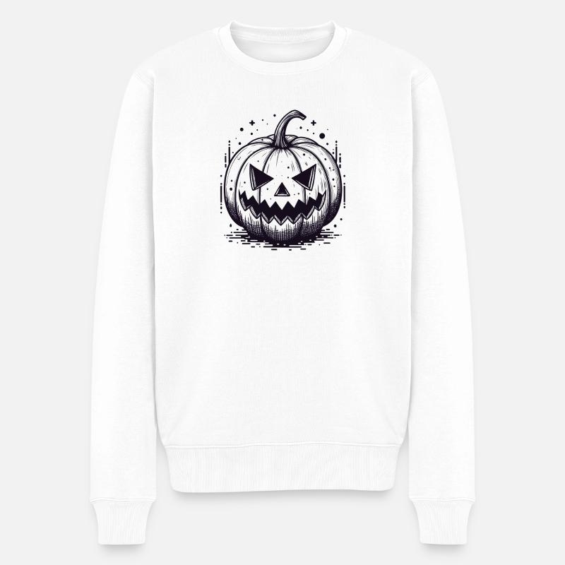 Schwarzer Jackolantern Kürbis - Männer Premium Bio Pullover - Weiß