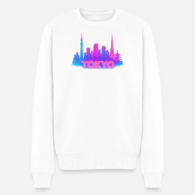 Néons de Tokyo Skyline - Pull Premium bio Homme - blanc