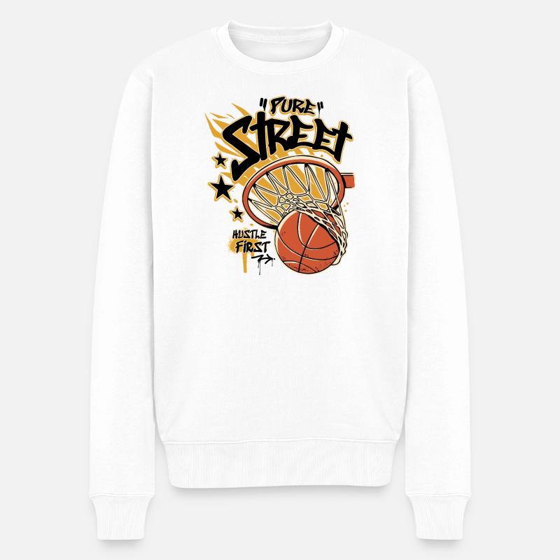 Hustle First Basket-ball de rue - Pull Premium bio Homme - blanc