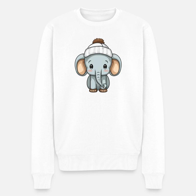 Elefant Winter Tier Baby Comic - Männer Premium Bio Pullover - Weiß