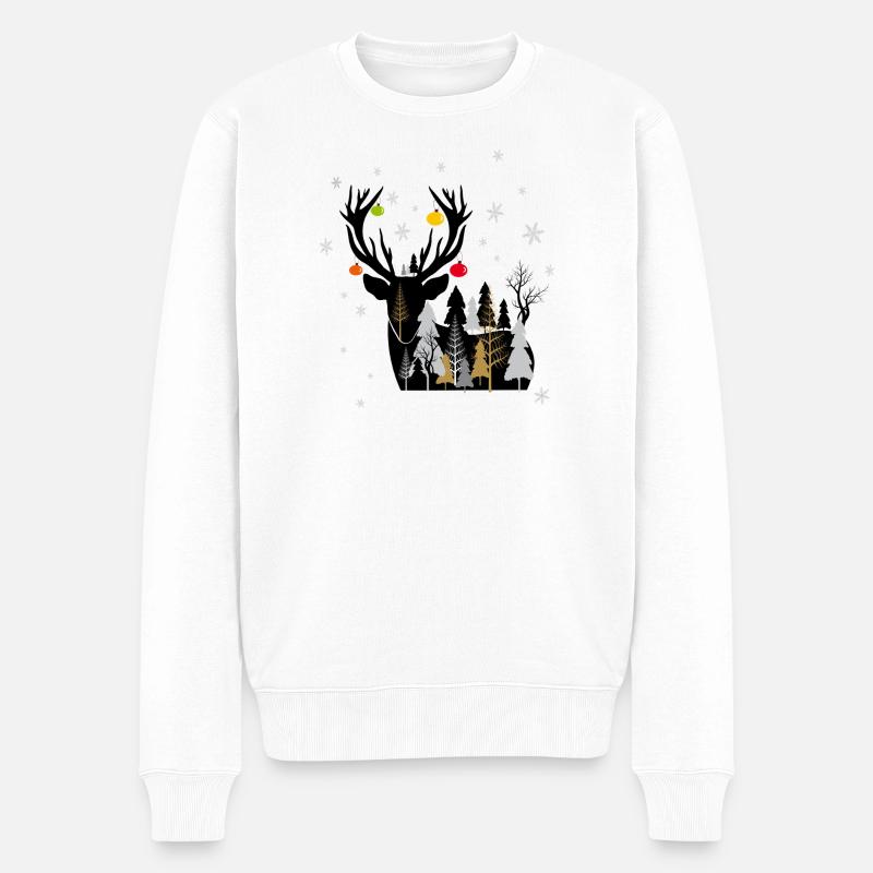 Winterwald mit Rentier  - Männer Premium Bio Pullover - Weiß
