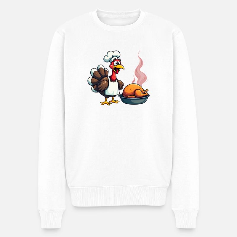 Thanksgiving Truthahn Koch - Männer Premium Bio Pullover - Weiß
