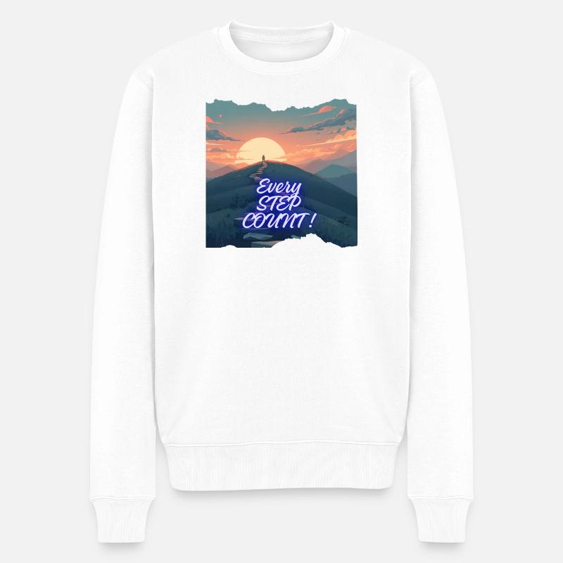Jeder Schritt zählt Neon Horizon - Männer Premium Bio Pullover - Weiß