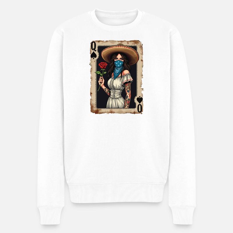 Mariachi Queen mit Rose - Männer Premium Bio Pullover - Weiß