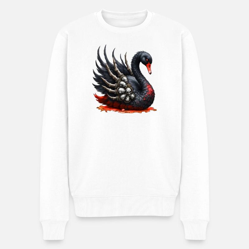 Schwarzer Schwan mit Totenköpfen - Männer Premium Bio Pullover - Weiß