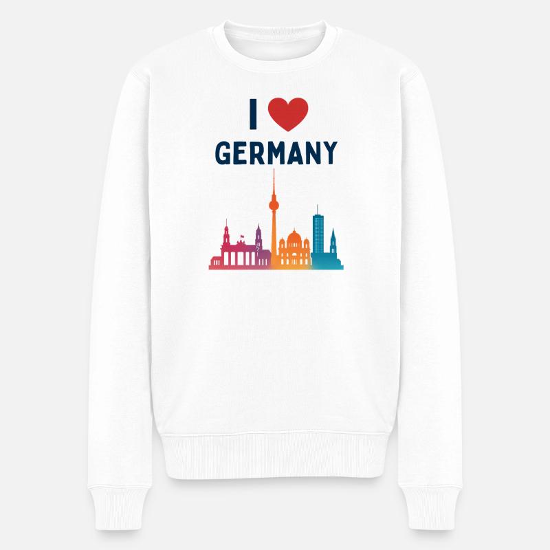 Ich liebe Deutschland Skyline  - Männer Premium Bio Pullover - Weiß