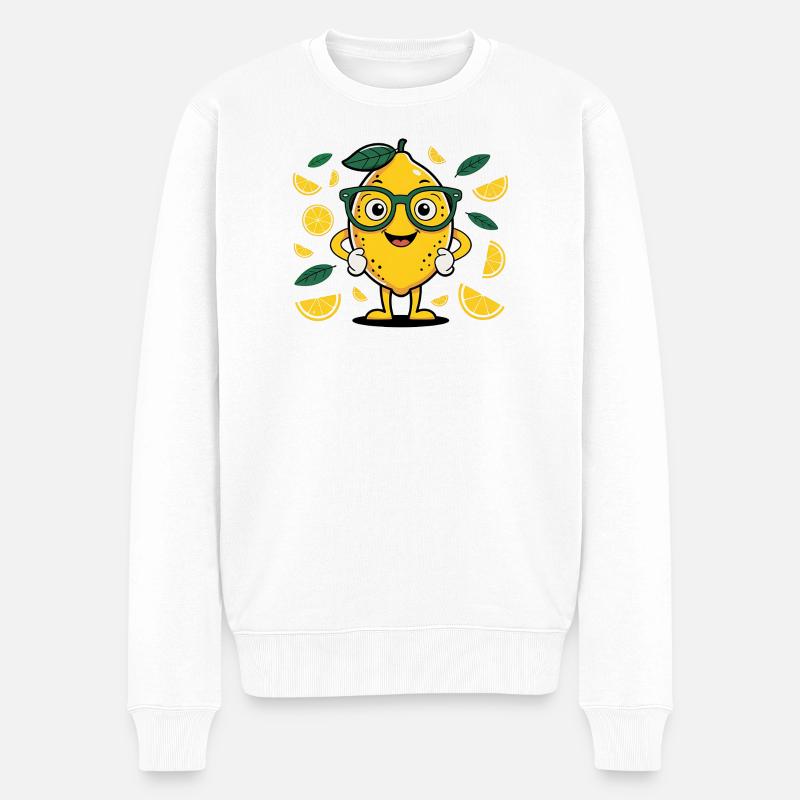 Zitrone mit Brille - Männer Premium Bio Pullover - Weiß