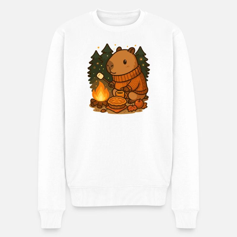 Capybara Campfire – Cozy Nights & Autumn Mood - Männer Premium Bio Pullover - Weiß