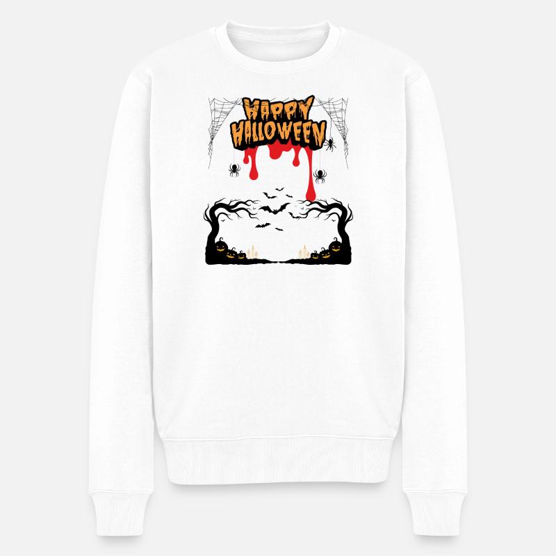 Spooky Halloween Forest – Dripping Font - Männer Premium Bio Pullover - Weiß