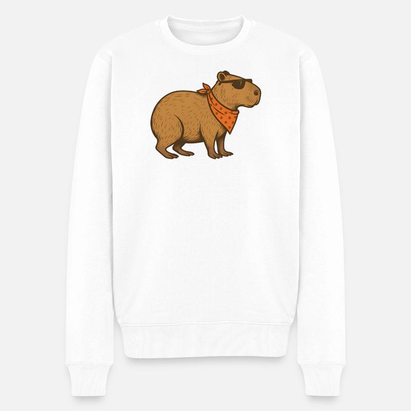 Cooles Capybara mit Sonnenbrille und orangefarbenem Bandana - Männer Premium Bio Pullover - Weiß