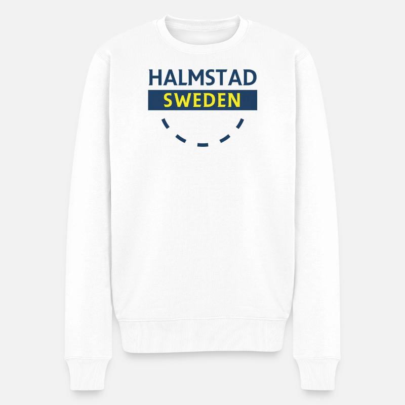 Halmstad Schweden Sign Arc - Männer Premium Bio Pullover - Weiß