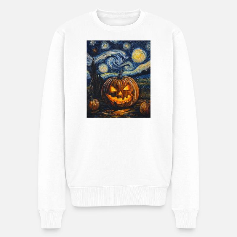 Kürbis Halloween Van Gogh Style Starry Night - Männer Premium Bio Pullover - Weiß